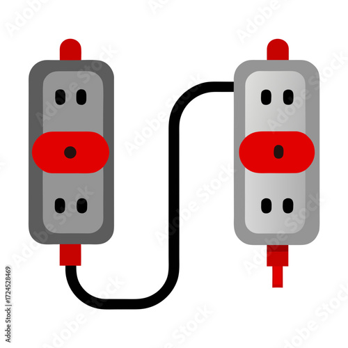 Two electrical outlets connected by a cable on transparent background