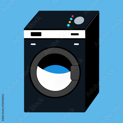 Washing machine with water inside the drum on transparent background