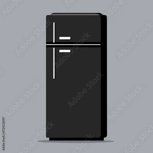 Illustration of a black refrigerator unit on transparent background