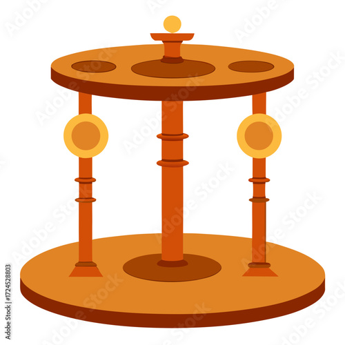 Round brown table with decorative elements on transparent background