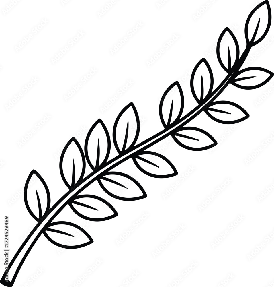 Fototapeta premium Vector olive branch with leaves line art decorative silhouette design