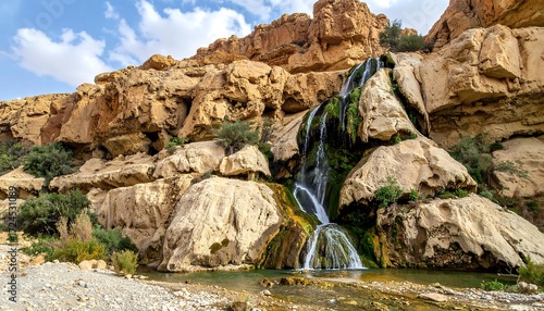 Waterfall cascading down rocky cliffs