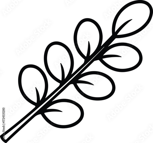 Vector simplistic twig with leaves botanical nature outline silhouette design