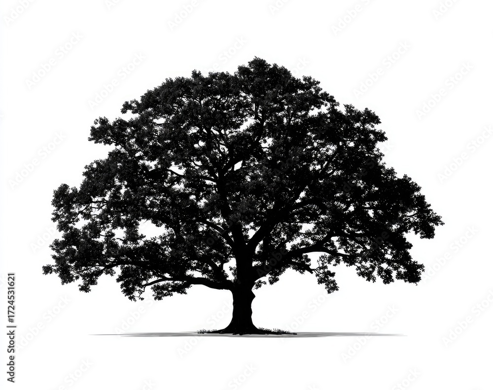 Fototapeta premium Silhouetted oak tree against a white background