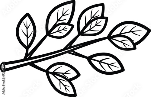 Vector Tree branch with leaves natural botanical silhouette design