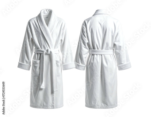 White terrycloth robe, front and back views