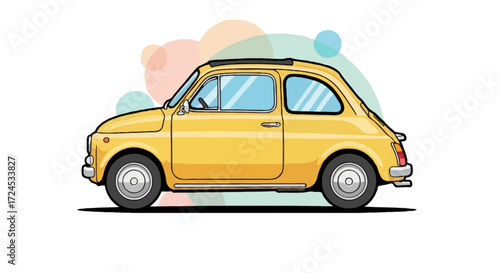 Flat vector illustration of classic Fiat 500 (1957), pastel yellow with white details