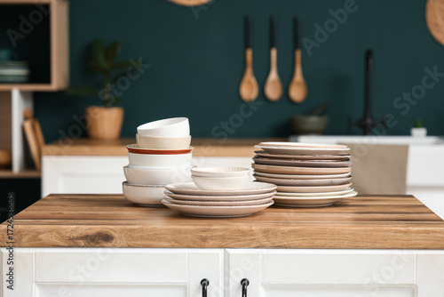 Stacks of plates and bowls ...