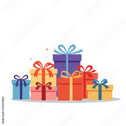 Collection of Gift Boxes Vector, Festive Present Boxes with Ribbons, Ideal for Celebrations and Holidays
