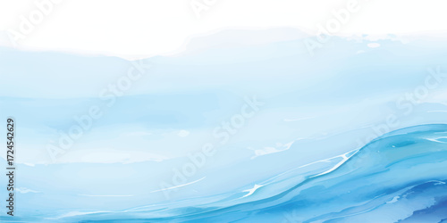 Blue Watercolor Ocean Wave with Foamy Splash Texture and Artistic Fluid Horizon Design for Modern Seascape Background Illustration