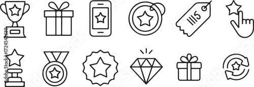 Exclusive Benefit, Prize, Incentive, Reward Editable Stroke Outline Icons Set