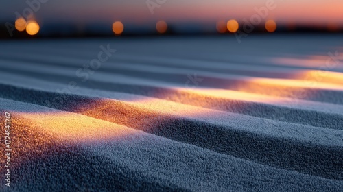 Abstract Blue Carpet Floor Texture with Golden Light Streaks and Cinematic HDR Background with Bokeh at Dusk