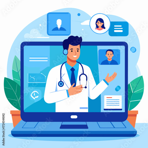 A virtual doctor's appointment on a laptop screen, showcasing Modern Professions in Lifestyle & Health with telehealth services and online medical consultations