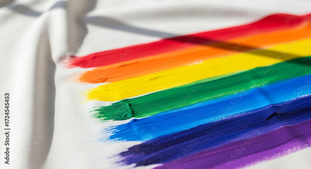 Fototapeta premium A vibrant rainbow painted on white fabric, a symbol of lgbtq pride and diversity, perfect for adding a touch of inclusivity and color to any project