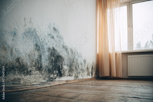 Moldy wall in an empty room