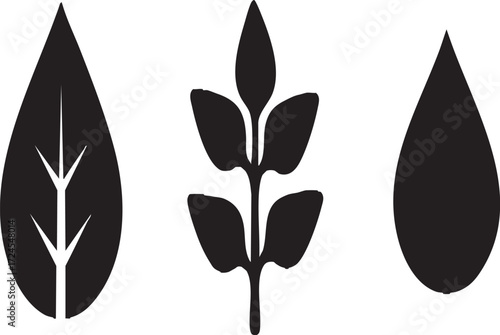 Vector art of three black leaf and drop icons