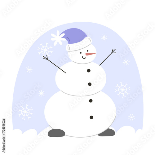 Snowman in a hat in a flat style