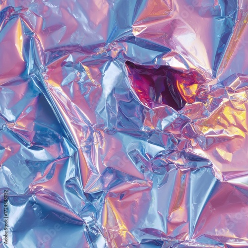 Abstract iridescent crumpled foil