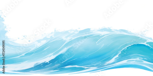 Watercolor Ocean Wave Illustration with Abstract Blue Splashing Texture and Dynamic Marine Flow for Modern Seascape and Digital Background