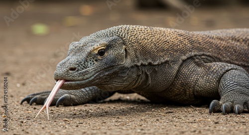 Komodo dragon closeup on ground