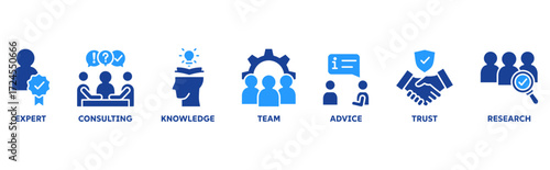 Expertise icon set illustration illustration concept with icon of expert, consulting, knowledge, team, advice, trust, research 