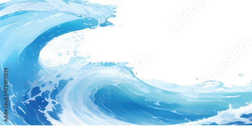 Abstract Ocean Horizon with Blue Watercolor Wave Splash and Flowing Marine Water Texture for Vibrant Seascape Digital Background Art Projects