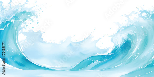 Splashing Ocean Watercolor Wave Design with Abstract Blue Sea Texture and Foamy Fluid Motion for Artistic Creative Seascape Backgrounds