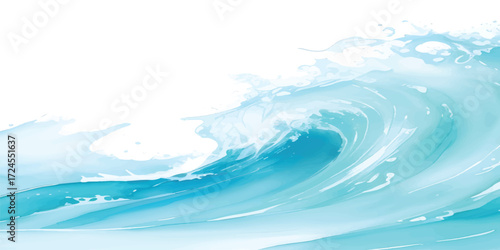 Splashing Ocean Watercolor Wave Design with Abstract Blue Sea Texture and Foamy Fluid Motion for Artistic Creative Seascape Backgrounds