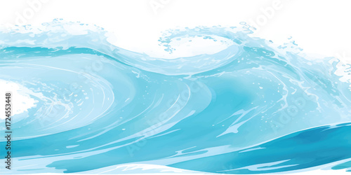 Abstract Blue Ocean Wave Watercolor Background with Splashing Sea Texture and Fluid Motion Design for Summer Seascape and Creative Art Projects