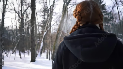 woman in winter forest