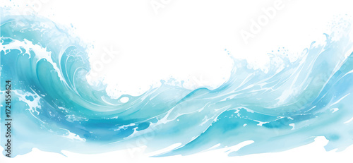 Abstract Ocean Horizon with Blue Watercolor Wave Splash and Flowing Marine Water Texture for Vibrant Seascape Digital Background Art Projects