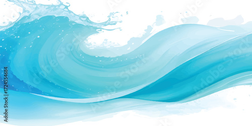 Abstract Ocean Horizon with Blue Watercolor Wave Splash and Flowing Marine Water Texture for Vibrant Seascape Digital Background Art Projects