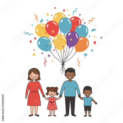 Happy Family with Balloons Vector Illustration for Celebrations and Special Occasions