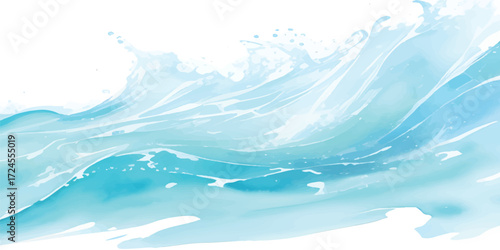 Ocean Watercolor Wave Design with Abstract Blue Sea Texture and Foamy Fluid Motion for Artistic Creative Seascape Backgrounds