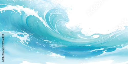 Ocean Watercolor Wave Design with Abstract Blue Sea Texture and Foamy Fluid Motion for Artistic Creative Seascape Backgrounds