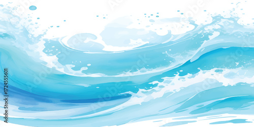 Abstract Watercolor Wave with Blue Ocean Splash and Fluid Sea Texture Design for Summer Seascape Backgrounds and Artistic Digital Projects