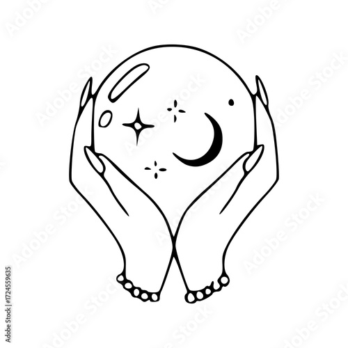 spiritual design of a fortune teller's hands and magic ball