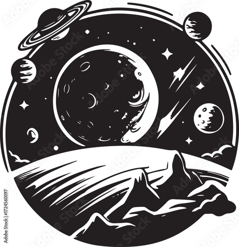 Space Scene SVG Planetary Landscape Vector Cosmic Exploration Clipart