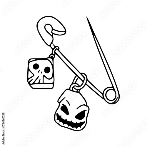 gothic style safety pin with charms