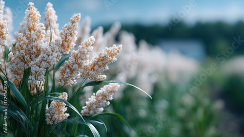Golden Millet Field Under Cloudy Blue Sky Cinematic HDR Agriculture