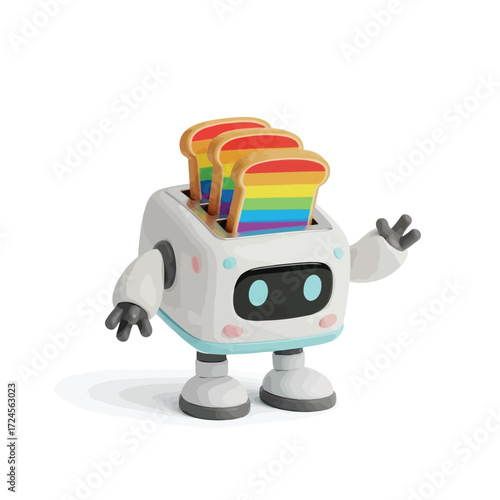 Vector illustration of cute robot toaster with rainbow toast
