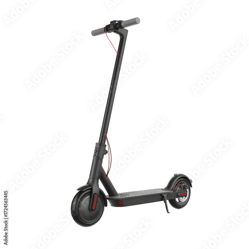 Modern black electric kick scooter with foldable design isolated on a clean white background for urban transportation