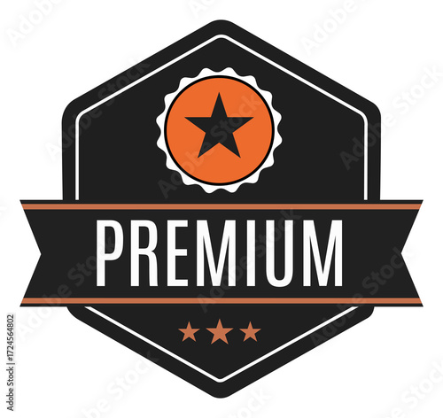 Premium hexagonal badge with a star, a vector for quality, excellence, award, and best-selling product label