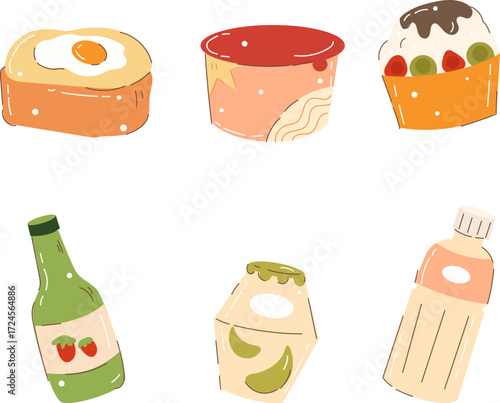 Korean street food vector illustration and vector bundle set.