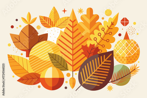 Abstract geometric autumn elements simple flat vector illustration scalable autumn leaves fall season design