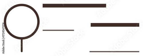 Magnifying glass paired with horizontal lines for focus, search, or inspection contexts. Ideal for logic, discovery, clarity, organization, research precision simplicity. Minimalistic flat metaphor