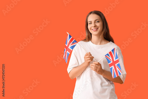 Young woman with UK flags o...