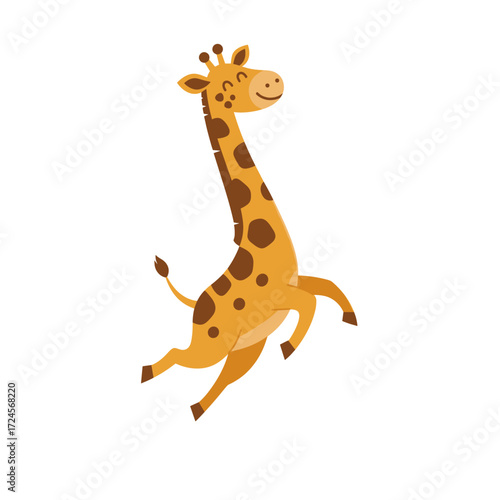Vector of a giraffe jumping happily