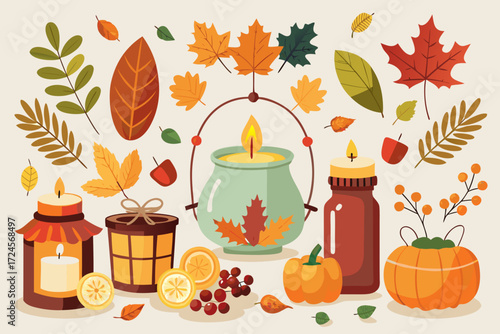 Charming autumn thanksgiving decor collection vector illustration scalable icon pack for festive designs