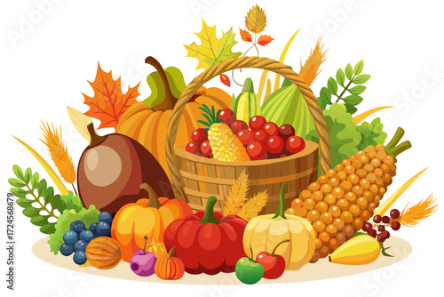 Vibrant thanksgiving cornucopia harvest illustration vector graphics scalable eps icon for festive autumn designs